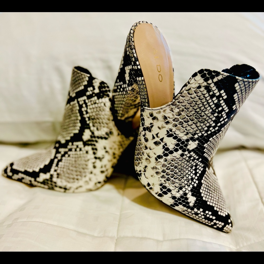 Aldo Heels Open-Back Snakeskin Print